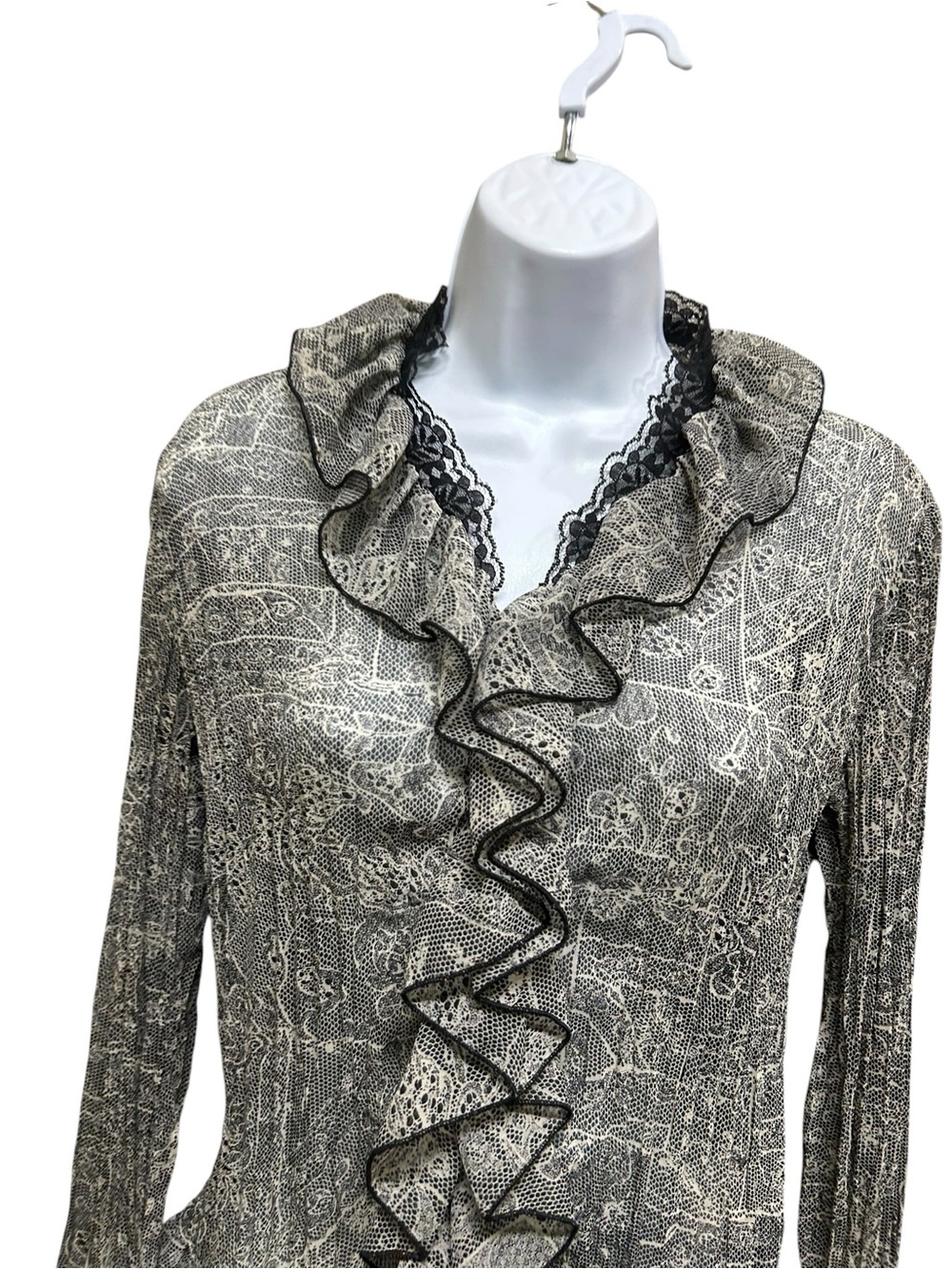 Tribal Y2K Ruffle Front Semi Sheer Crinkle Renaissance Blouse Size 4 - Picture 3 of 6